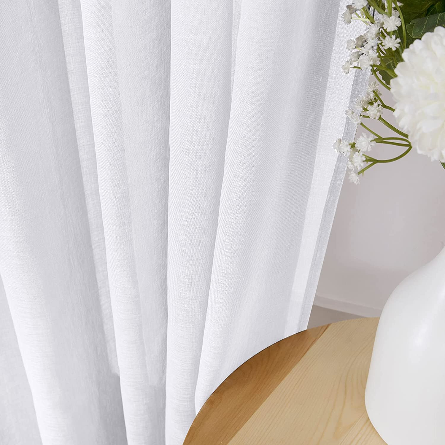 Short Sheer Curtain Linen Textured Bedroom Curtains Sheer Light Filtering Rod Po
