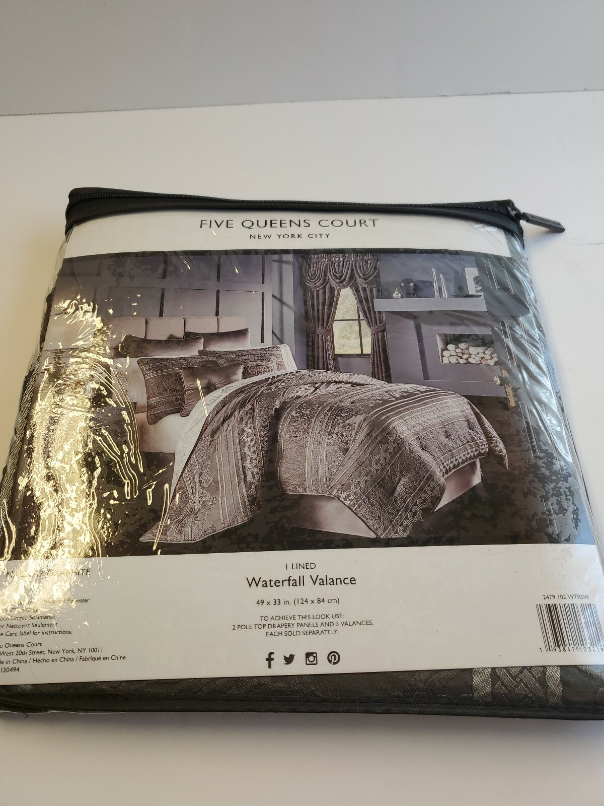 Five Queens Court I Lined Waterfall Valance 49×33 In.