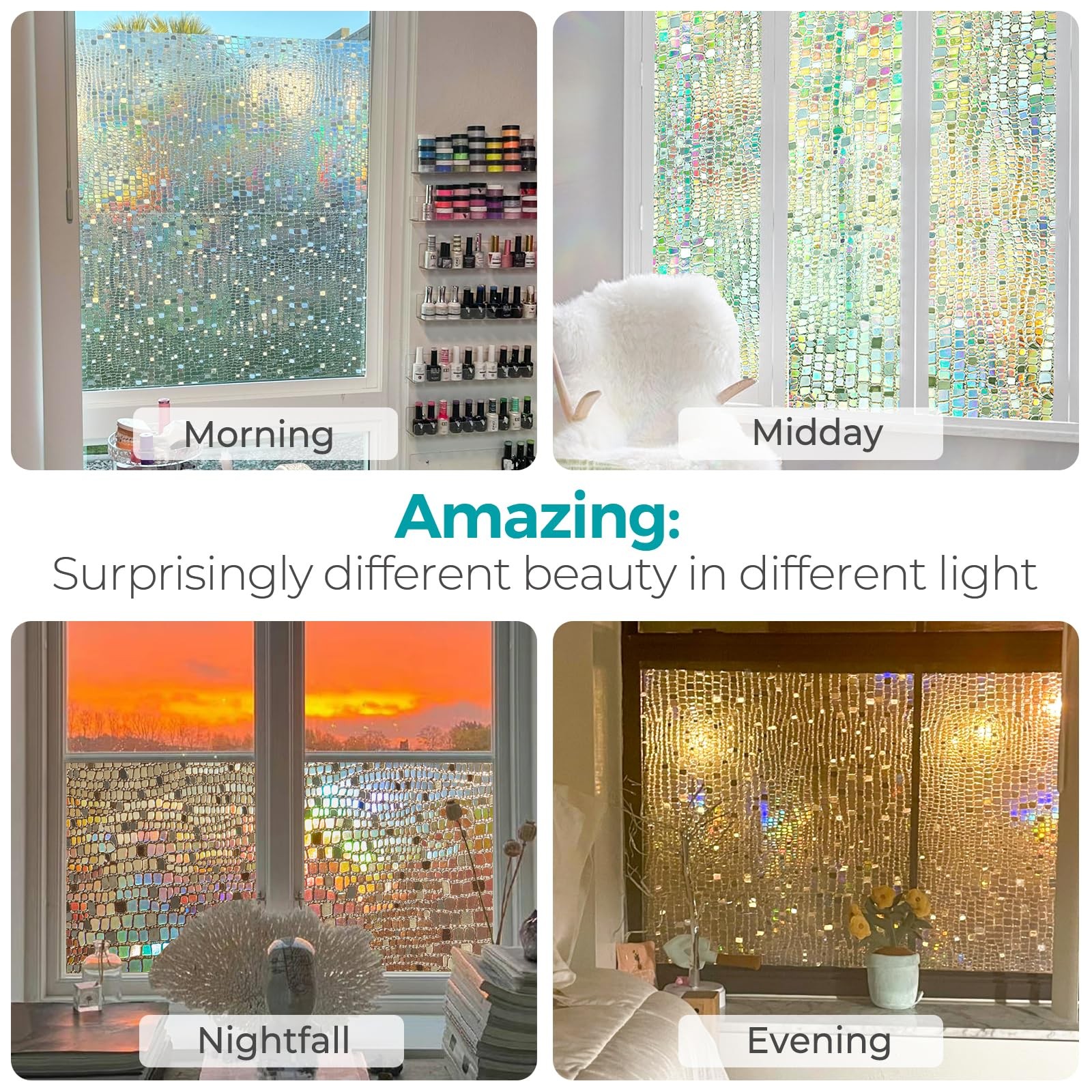Beautysaid Window Privacy Film Stained Glass 3D 17.5 x 78.7 inch, Pure