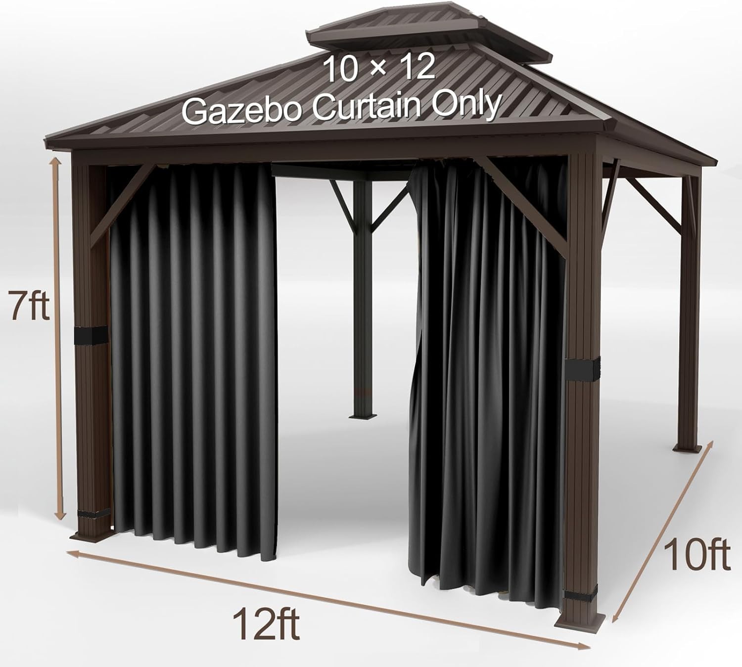 Gazebo Privacy Curtain Polyester 10×12 Outdoor Zippered Side Wall Black
