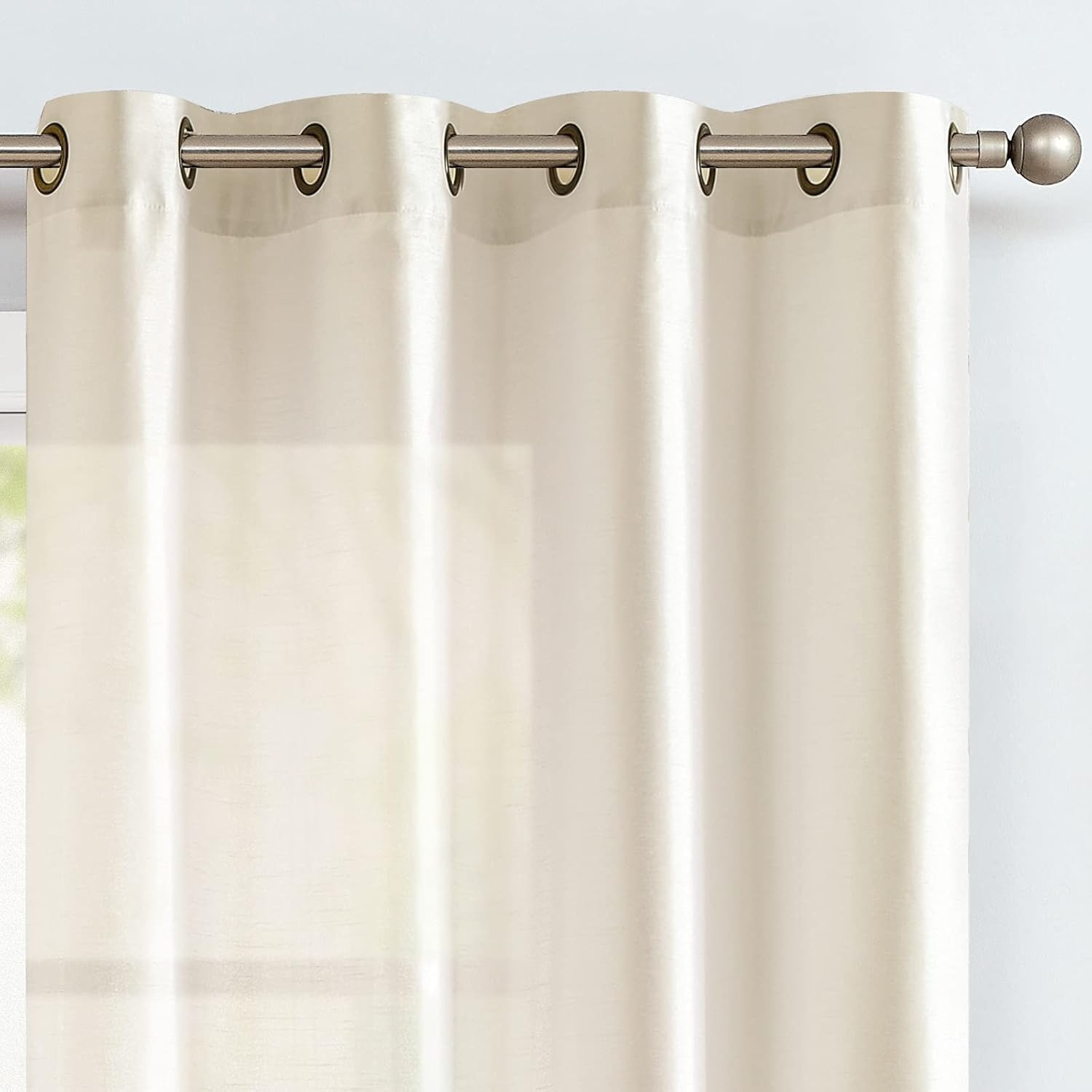 LAZZZY LIGHT GOLD FAUX SILK GROMMET Window Curtains 2 PANELS (W 54″ X L 95″).