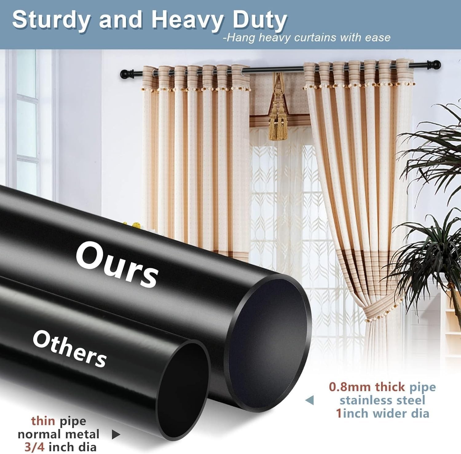 Extendable Black Curtain Rod – 120″-200″ for Sliding Doors