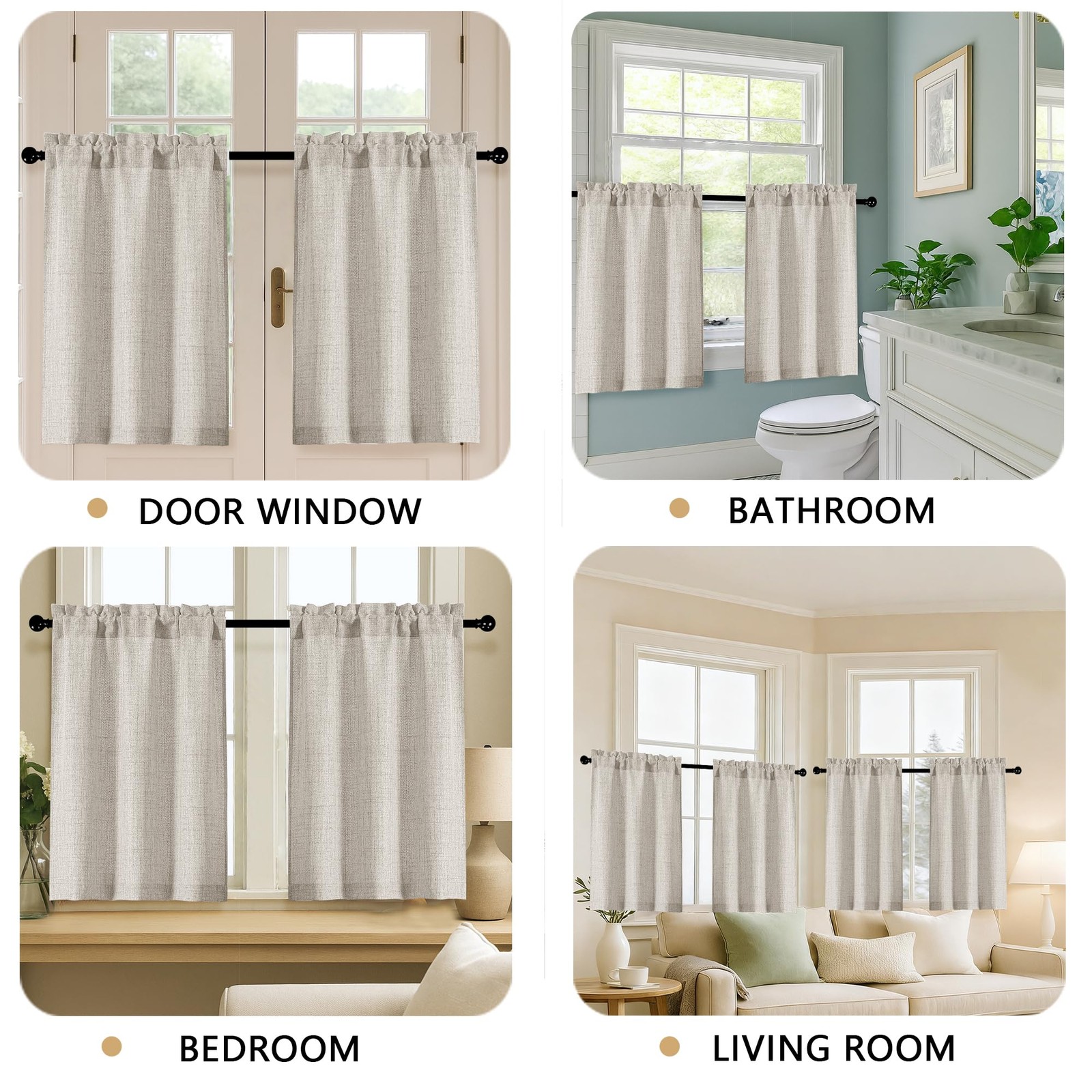OVZME 2 Panels Kitchen Curtains 36 Inch 30″W x 36″L (Pack of 2), Linen