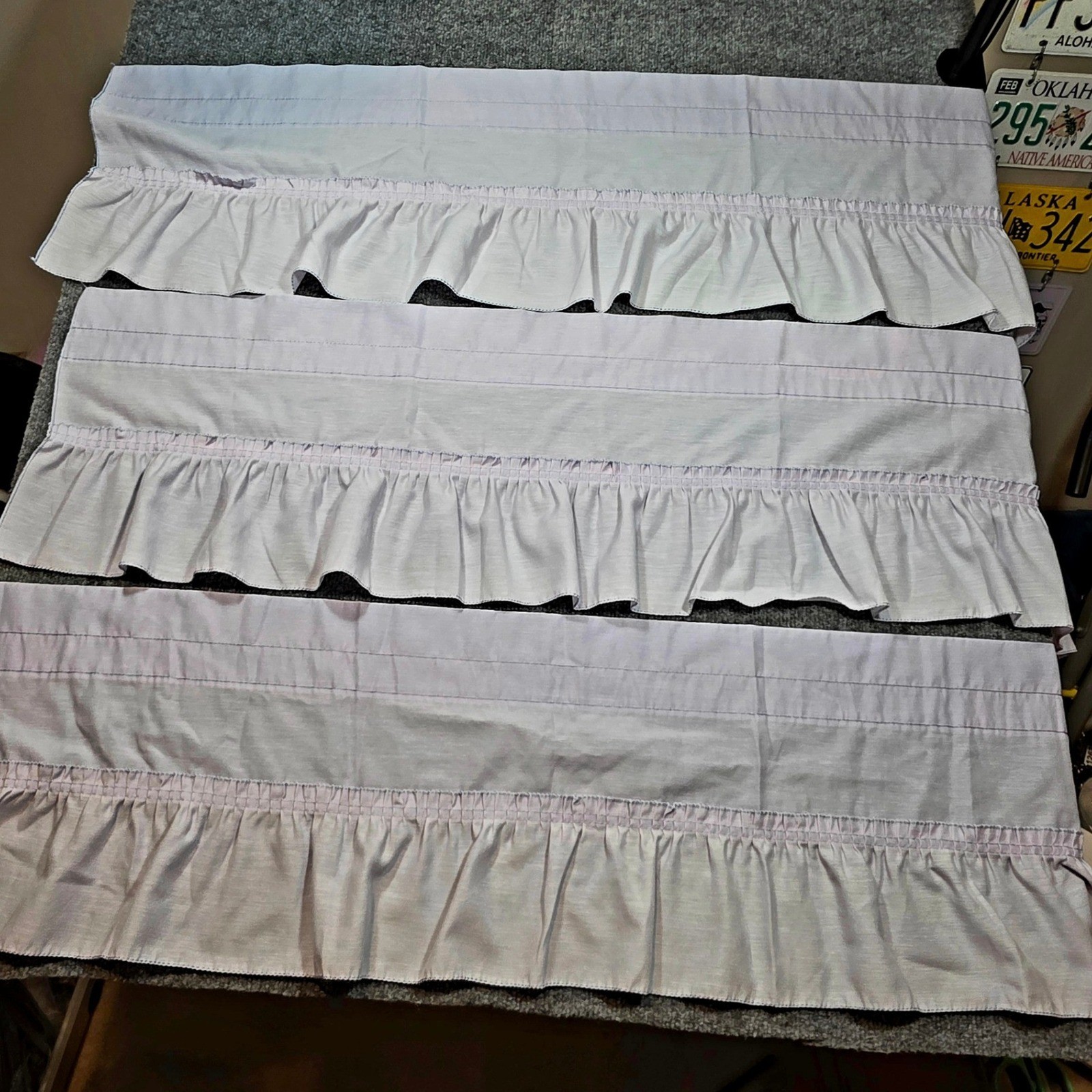 Vintage Lavender Ruffled Window Valances Set of 3 Pastel Purple Cottagecore USA
