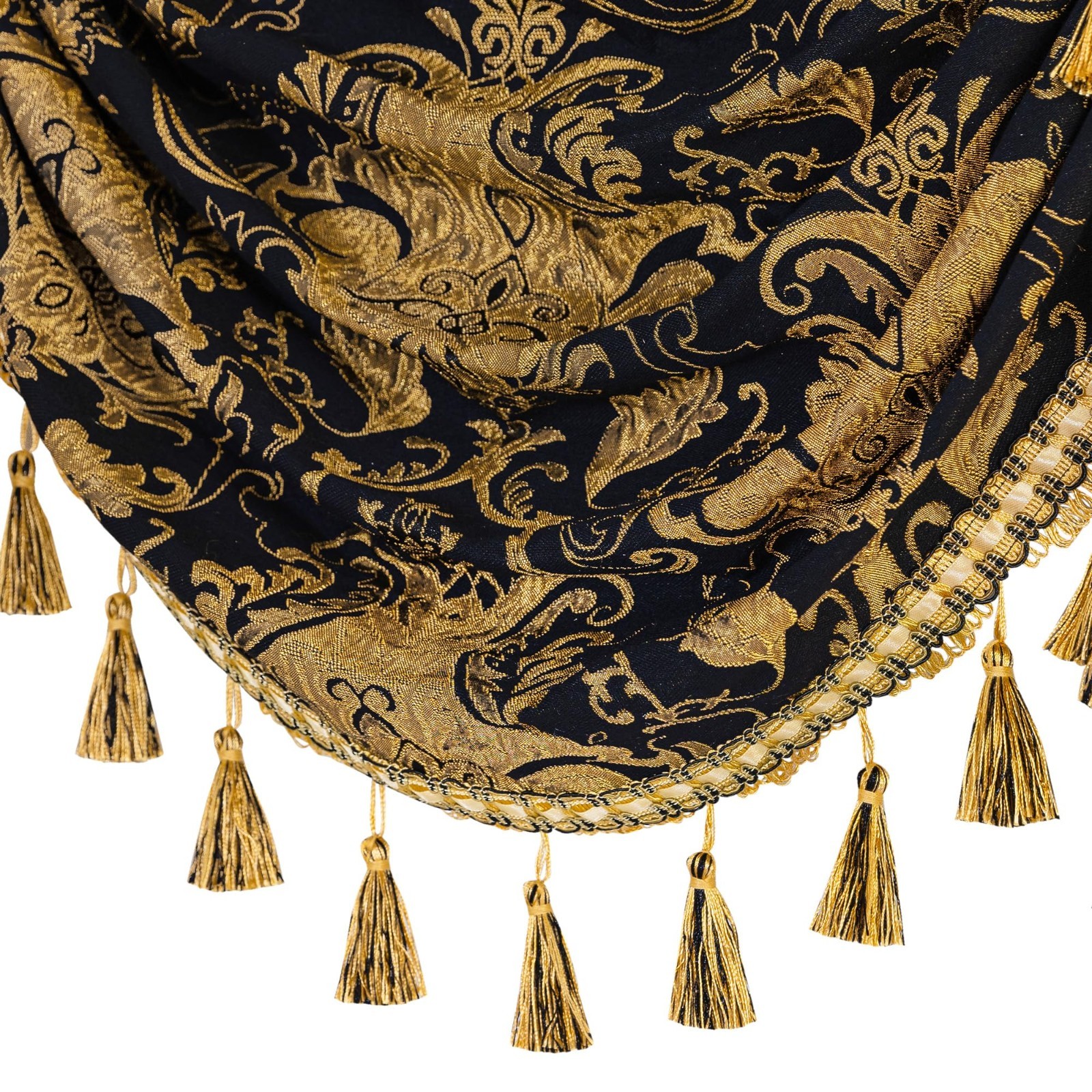 Luxury Damask Waterfall Valance Curtains, Black Gold, Elegant Home Decor, W39