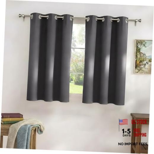 Short Gray Blackout Curtains for Kitchen Over 42″W x 36″L (Pack of 2) Grey