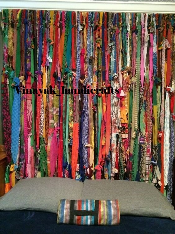 100 Strands, Bohemian gypsy rag Window Bohemian Valance Indian Backdrop curtains