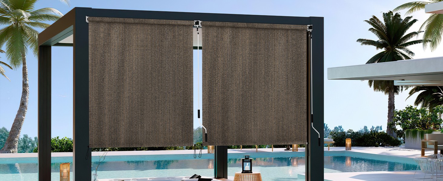Outdoor Roller Shade 4′ W x 6′ L Cordless Patio Shades Roll Up Outdoors Blinds