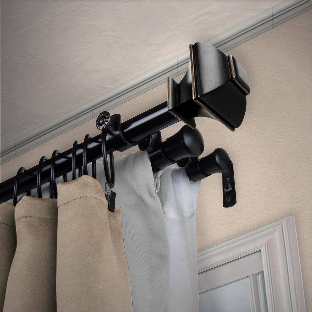 13/16″ Dia Adjustable 48″ to 84″ Triple Curtain Rod in Black with Julianne Finia