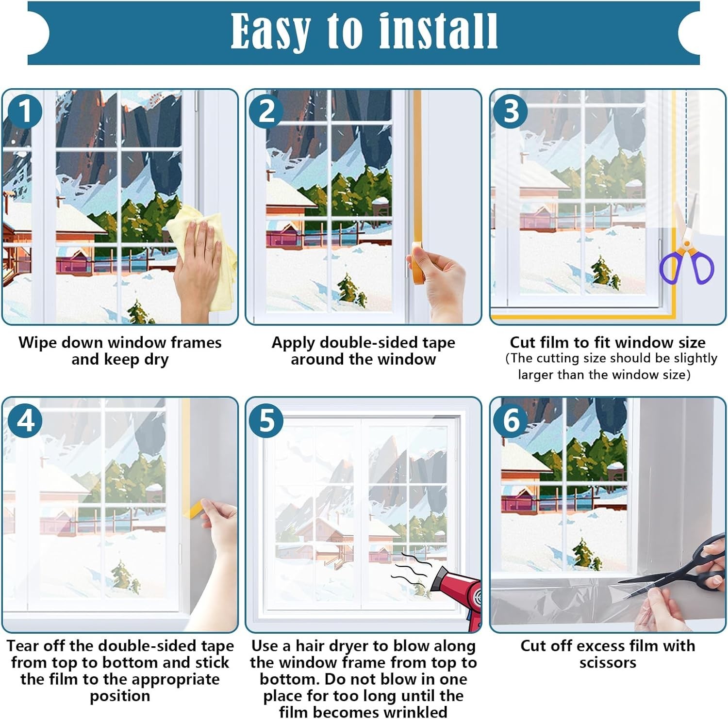 Window Insulation Kit 63 × 394 Inch Plastic Coverings for Winter Shrink Film
