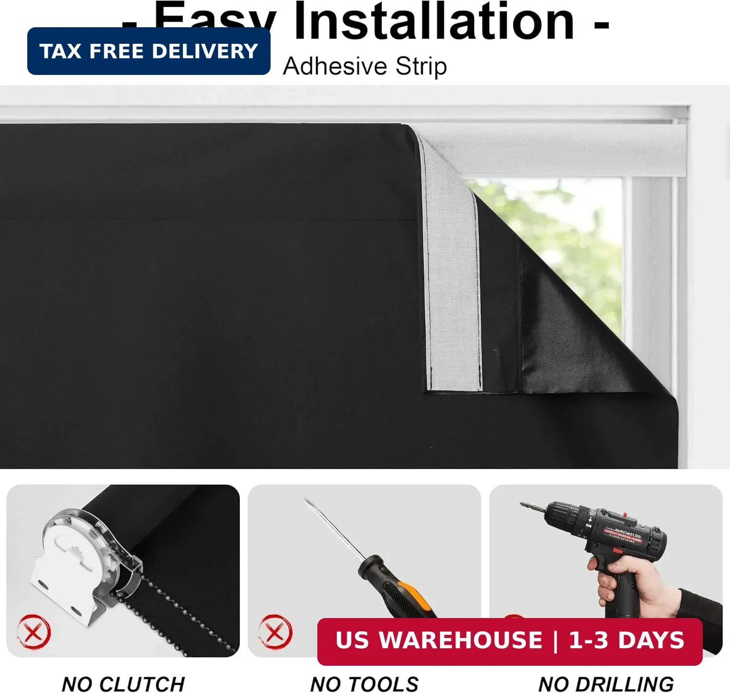 RYB HOME 100% Blackout Blinds for Windows, No Drill Roller Shades, Stick On Wind