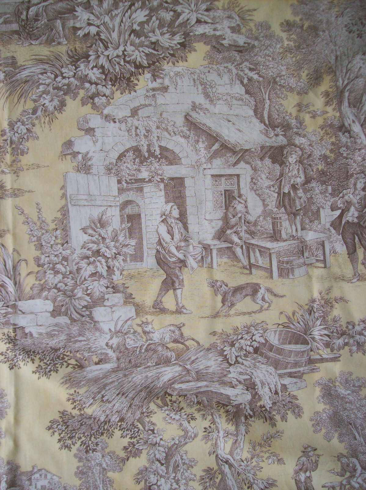 Unfinished Custom Made Toile De Jouy Valance~Ecru/Brown~Fully Lined~111″W x 22″L
