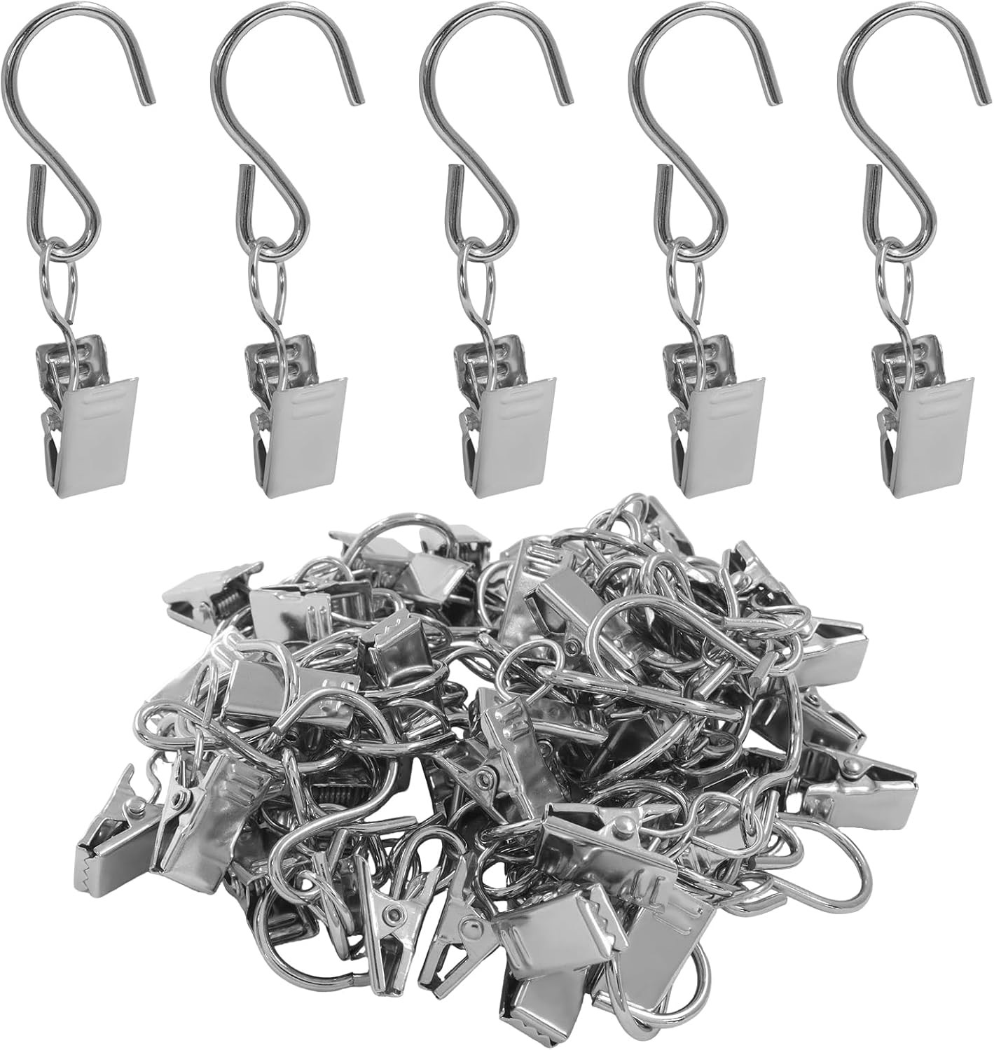 50 Pack Stainless Steel S Hooks Curtain Clips, Hanging Hangers Party Lights Clip