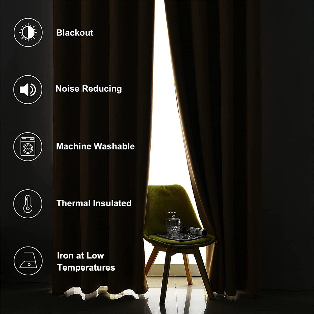 100% Blackout Window Curtains 2 Panels Thermal Insulated for Bedroom Living Room