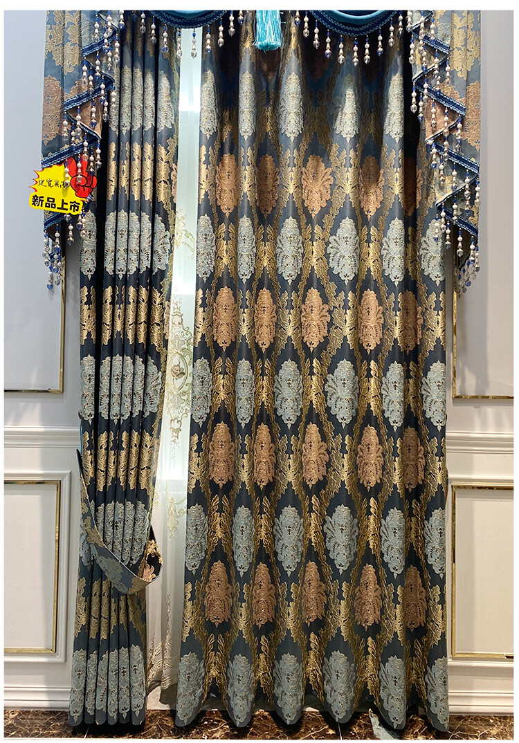 European luxury blue cloth cloth thick window weave curtain valance tulle M1556
