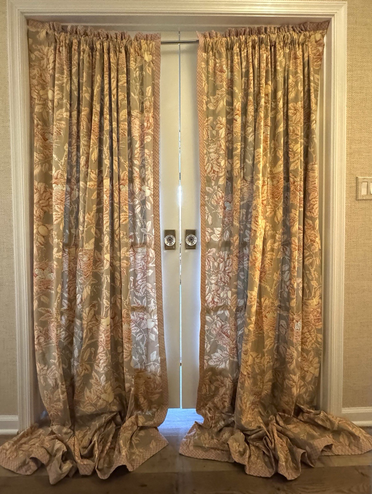 Custom Made Bird Botanical Cotton Drapery Panels Wide Pair Lined 72 x 94 ea