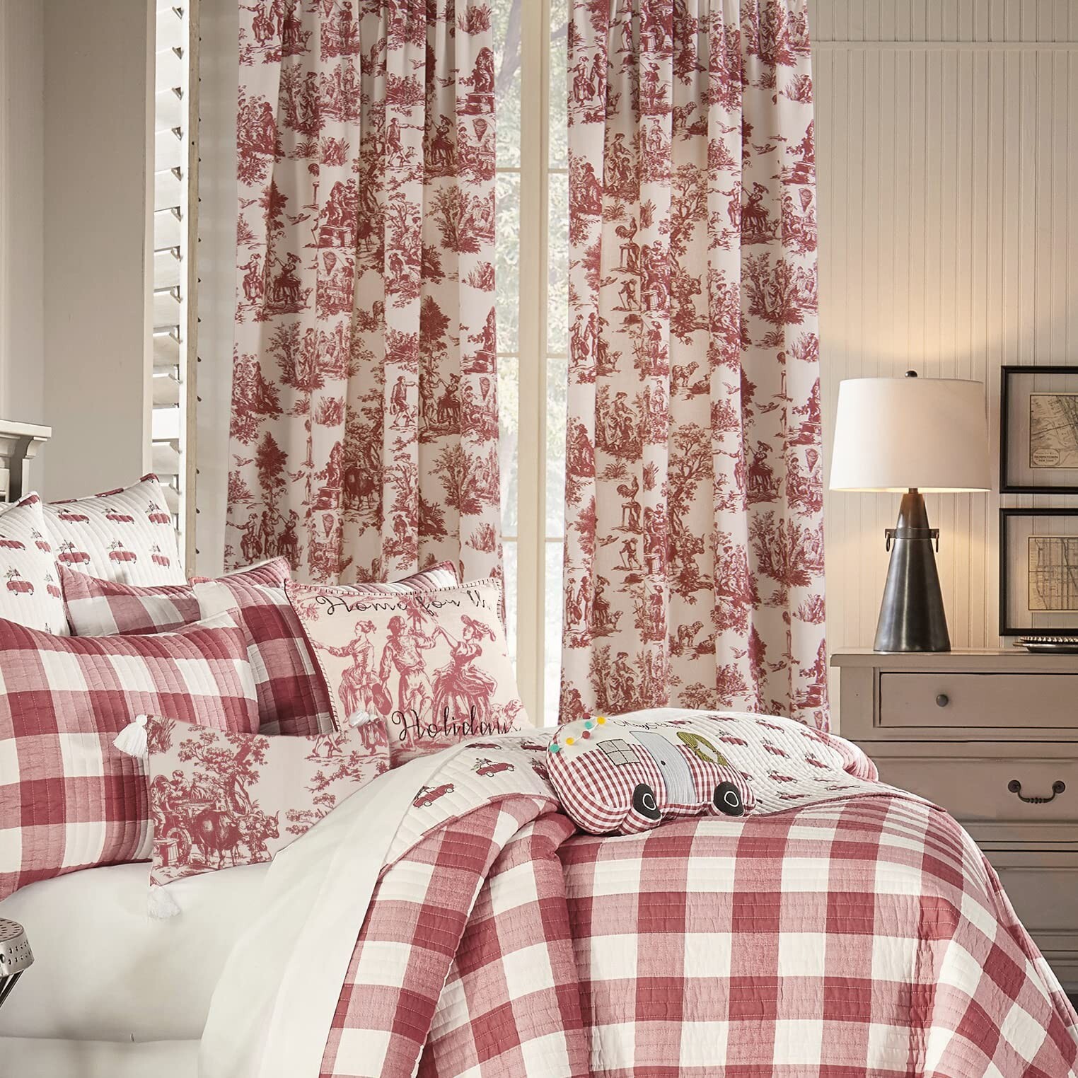 Cream Curtains 63 Inch Length for Bedroom 2 Panels with Farmhouse Red Design …