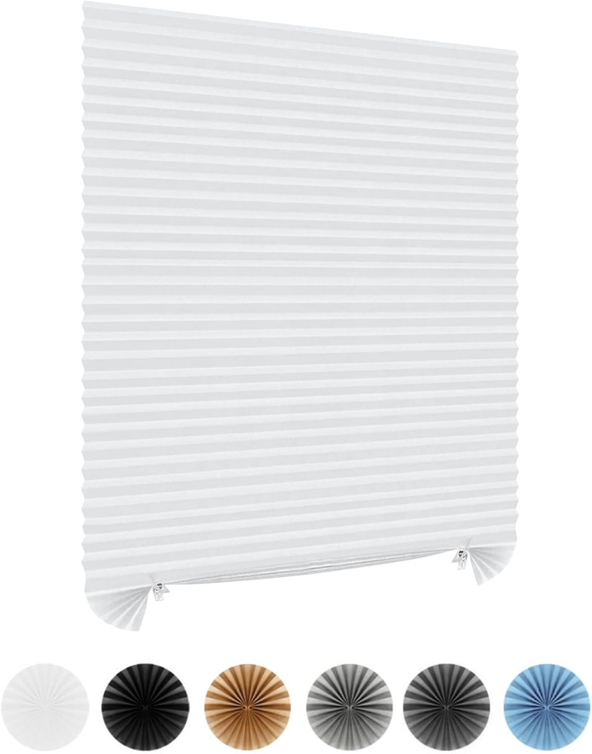 Window Blinds Cordless No Drill Self Adhesive Temporary Pleated 35×59 White L…