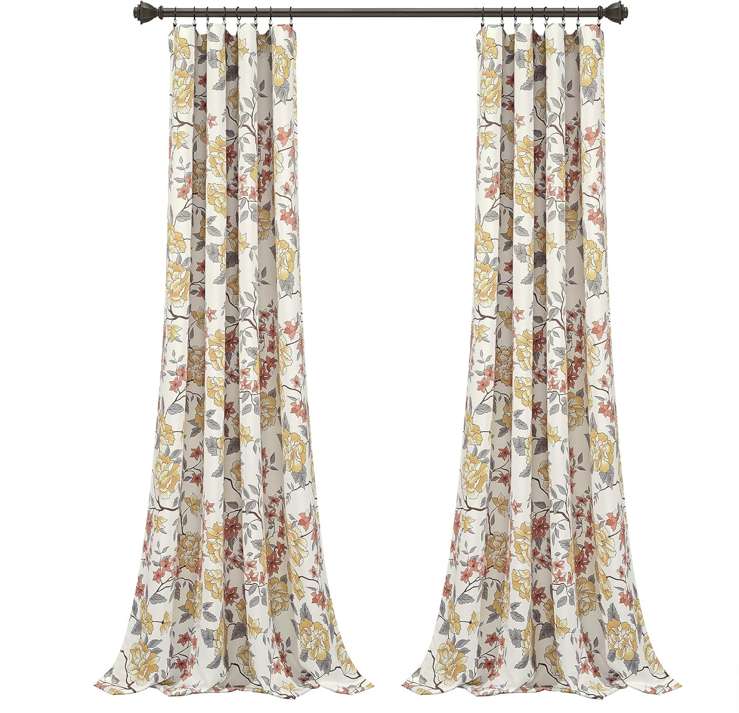 Ivana White Floral Light Filtering Curtain Panels, 84″ x 52″ Pair