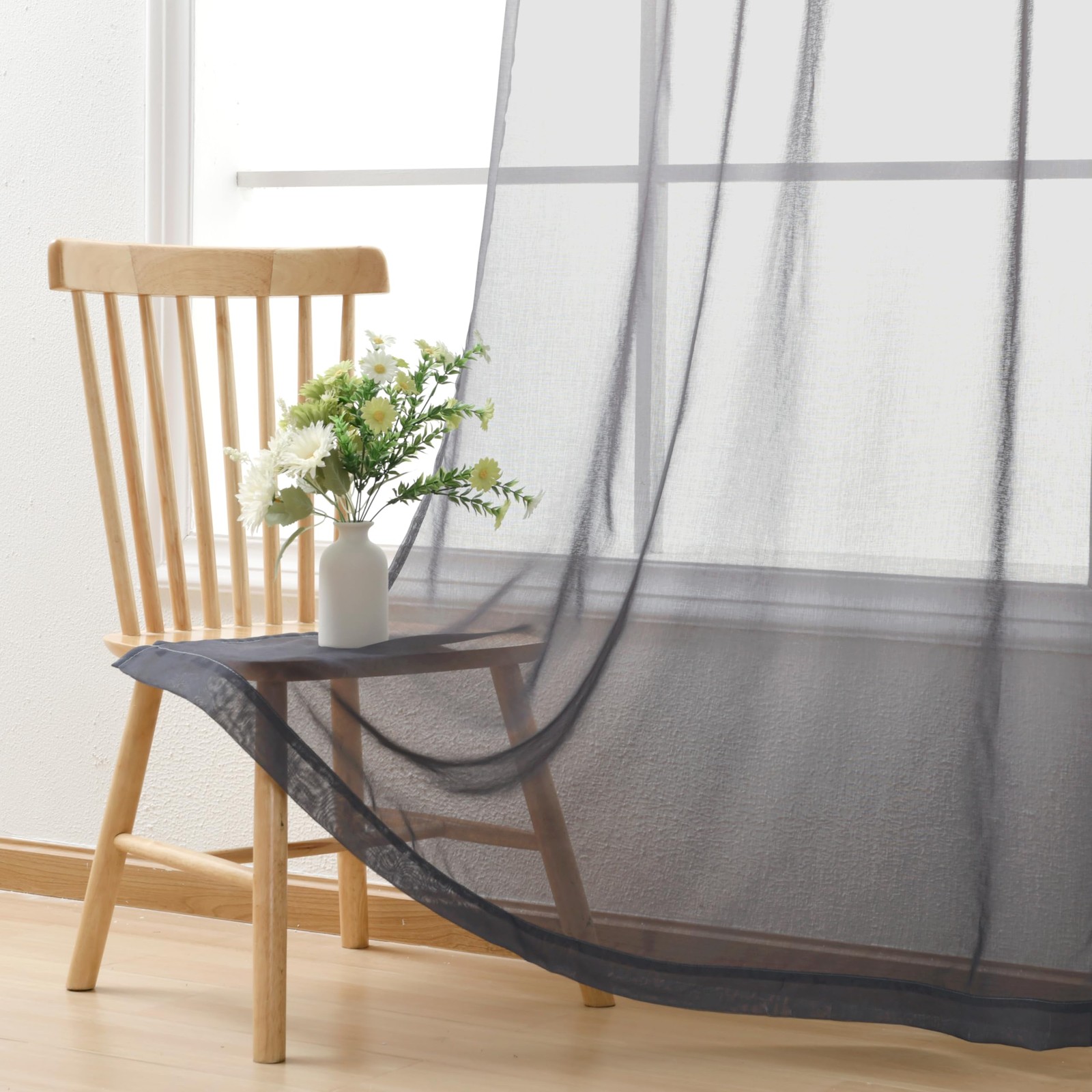 Grey Ombre Sheer Curtains – Gradient Semi Voile Grommet Top Window Curtains f…