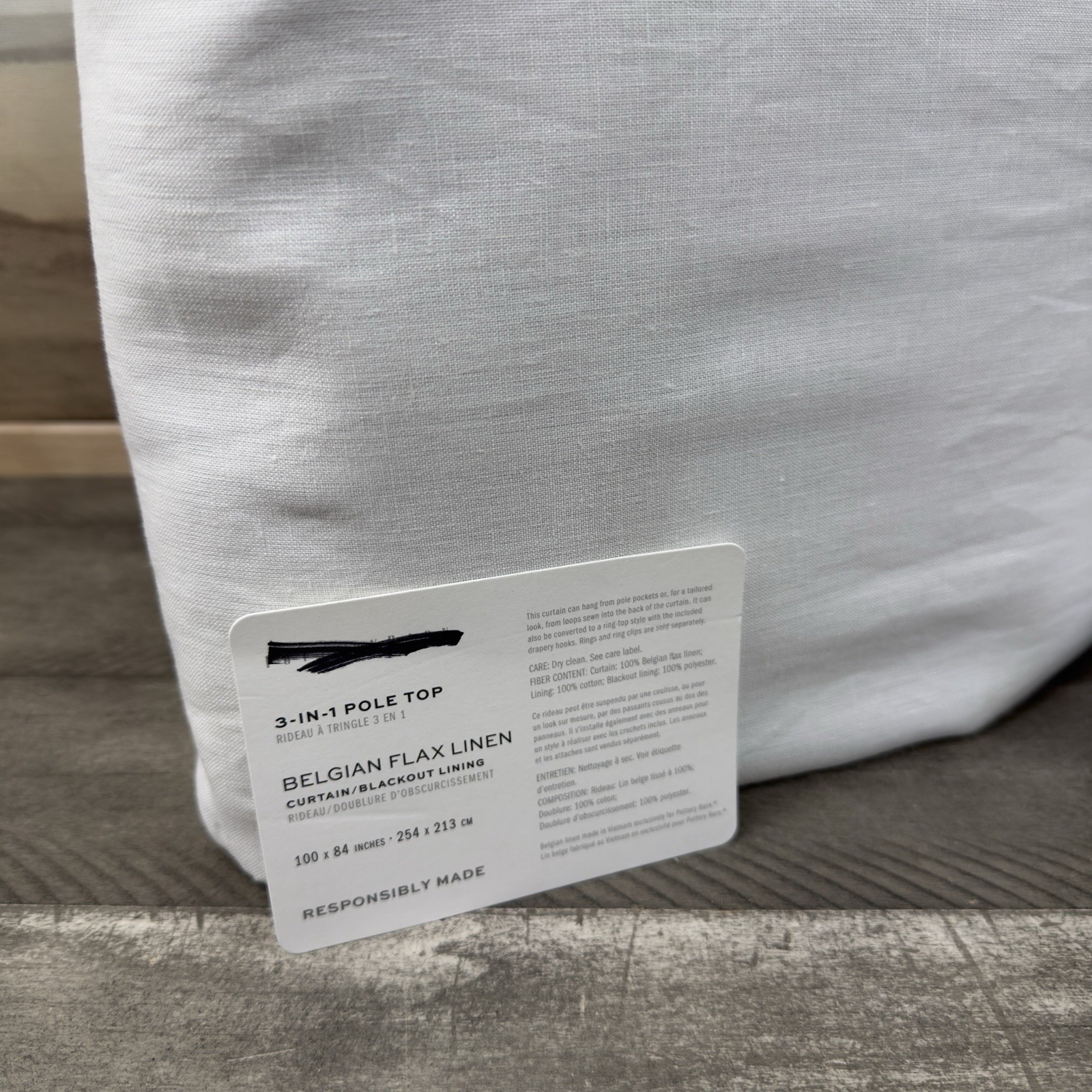 Pottery Barn (1) Belgian Flax Linen Curtain Drape Blackout 100”x84” White *Read