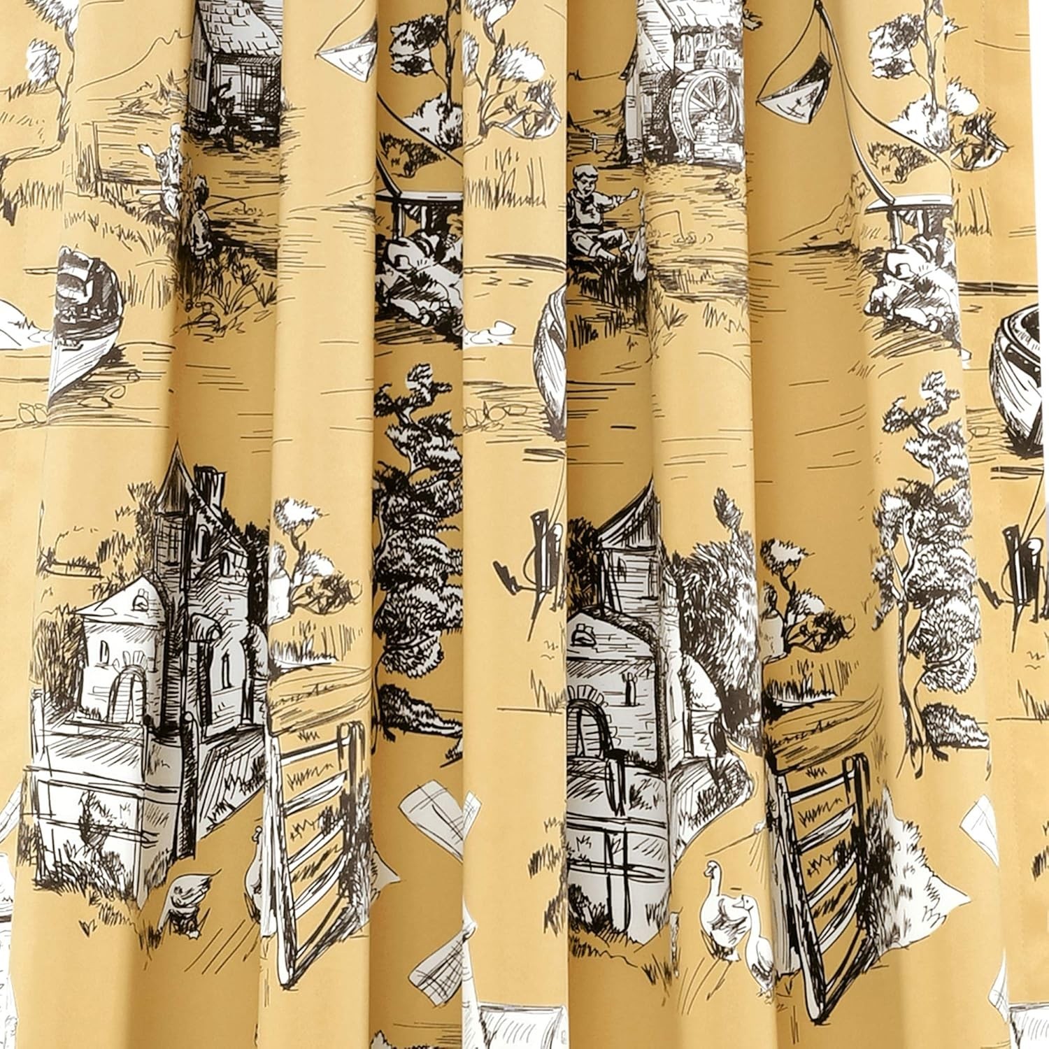 French Country Toile Light Filtering Window Curtain Panel Pair 52″ W x 84″ L