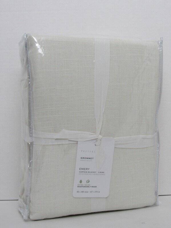 Pottery Barn Emery Linen Antique Bronze Grommet B/O Curtain 50″ x 108″ Ivory NWT