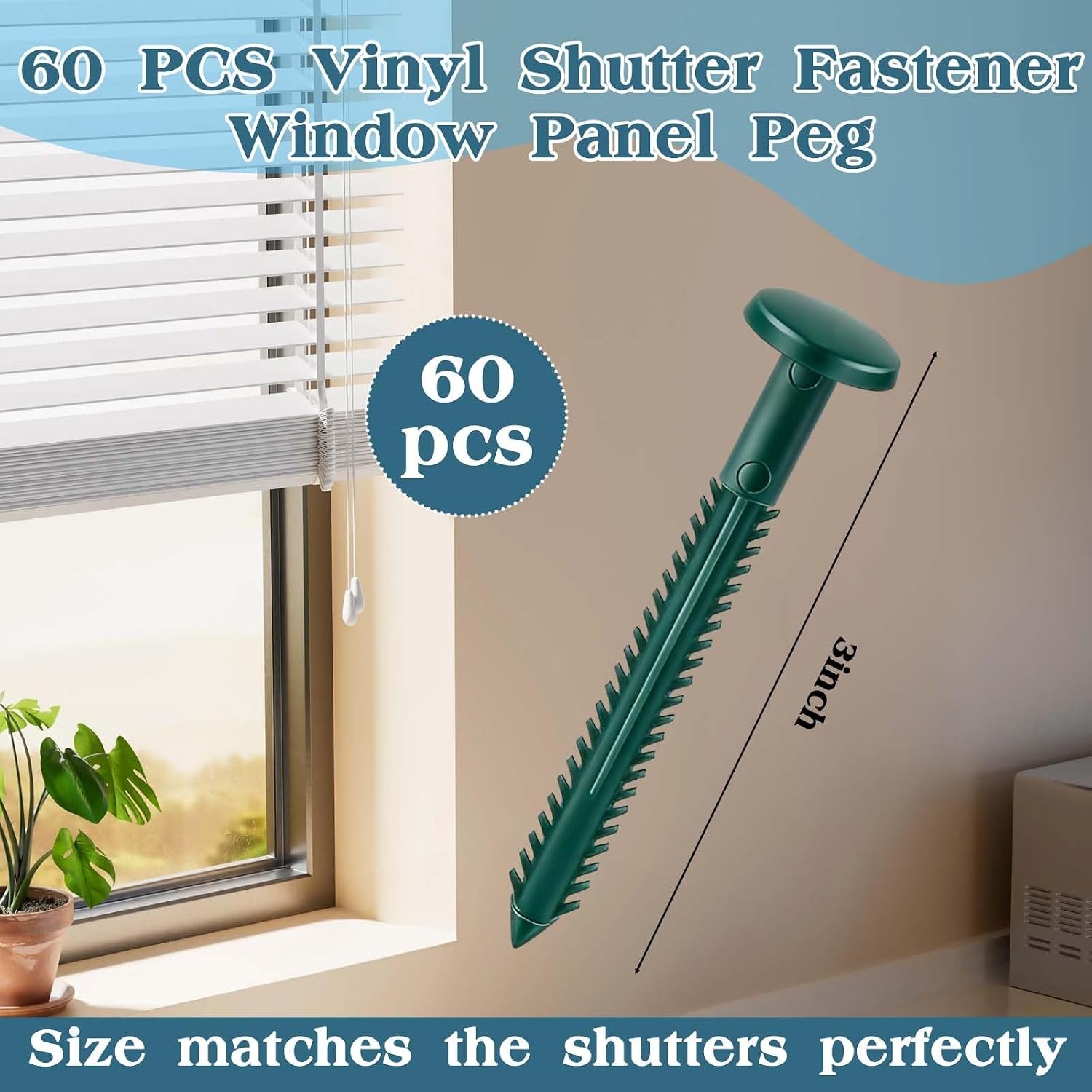 60Pcs 3 Inch Vinyl Shutter Fasteners, Window Shutter Panel Pegs Shutter Screws L