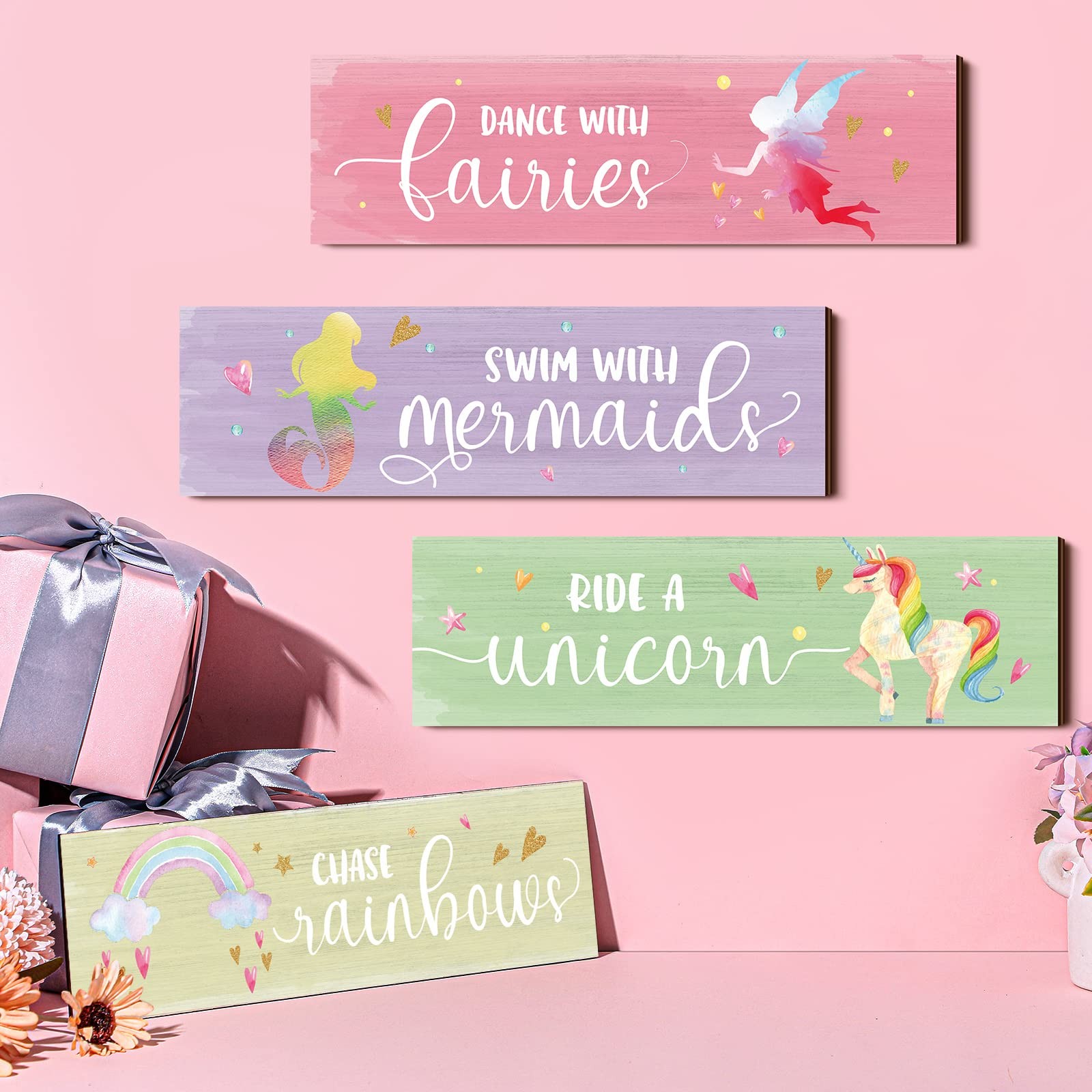 Yulejo Unicorn Rainbow Girls Room Wall Decor 12 x 3.5 inches, Novel Style