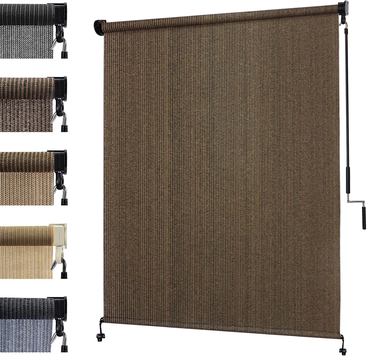 10′(W) x8′(H) Mocha Outdoor Roller Shade – Cordless Exterior Roll Up Sun Shade