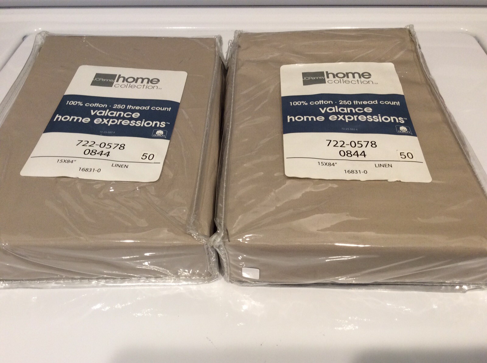 Window Valances Curtains Beige Linen PAIR 15 x 84 Tailored All Cotton – NEW