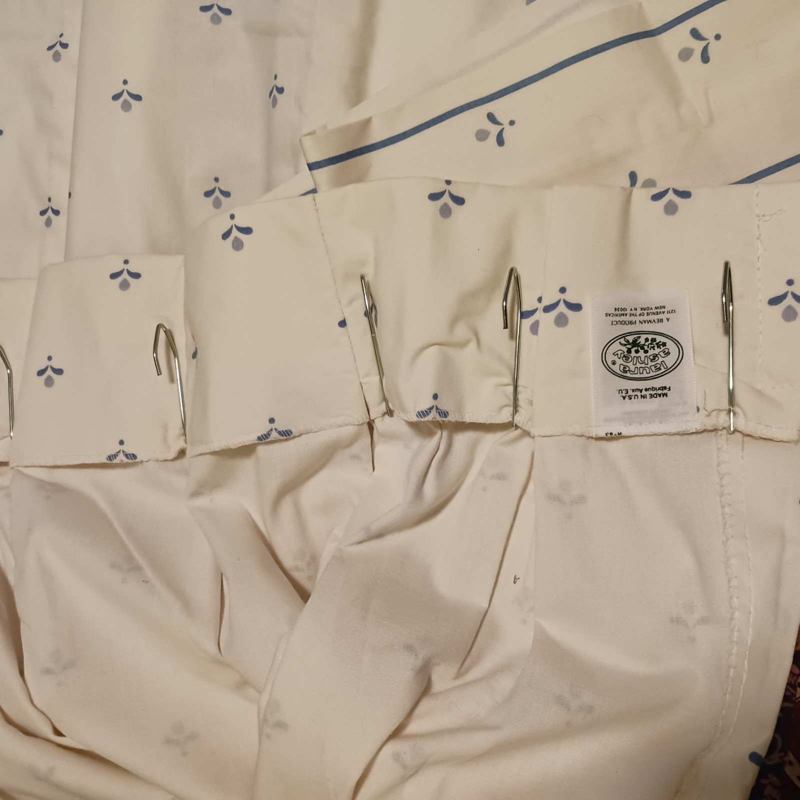 LAURA ASHLEY Bembridge Curtains Cream Blue Pinch Pleated Lined 1 Pair 2 Panels