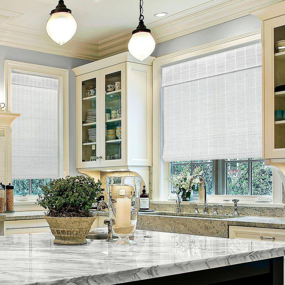 Natural Woven Light Filtering Cordless Bamboo Roman Shades for Windows, 44 In. W
