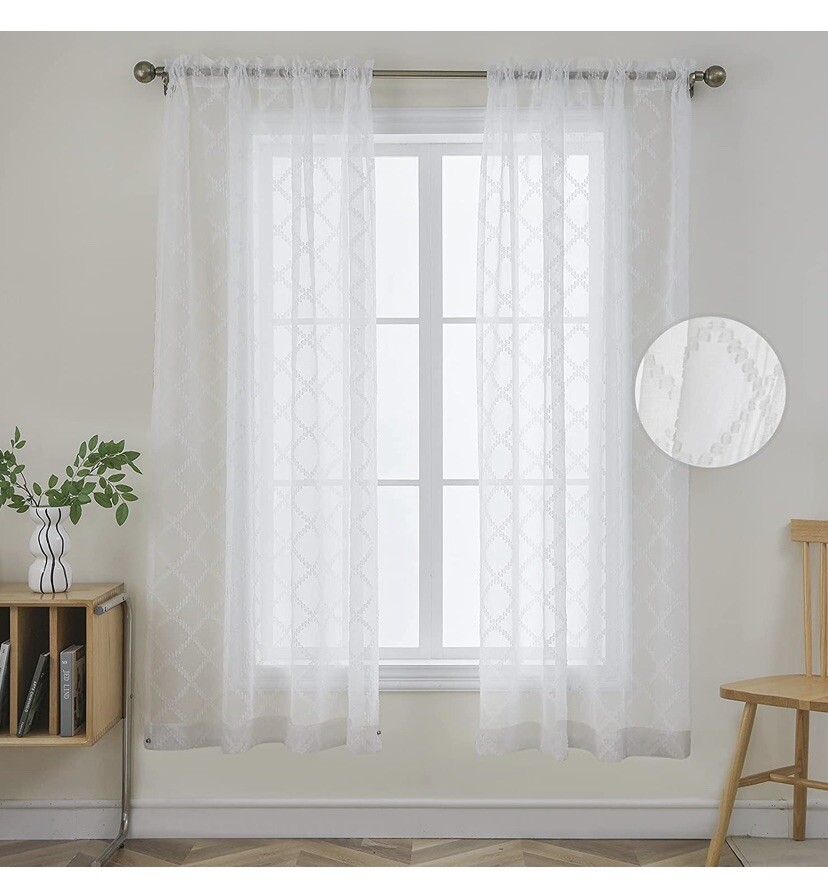 (Off White) 54×63 inch Semi Sheer Curtains for Bedroom Living Room