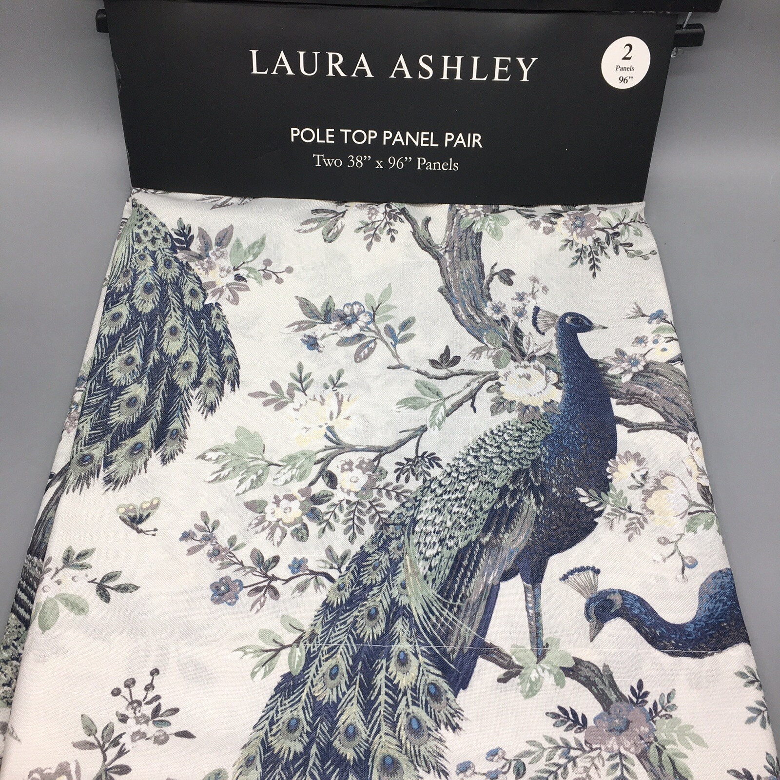 Laura Ashley Peacock 2 Window Curtain Panels 38×96 Belvedere Floral Blue Green