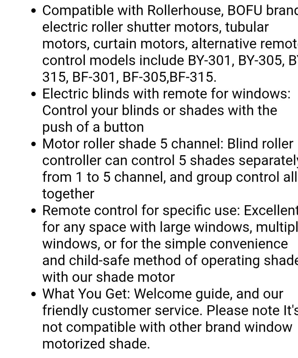 REMOTE CONTROL BY-305 FOR BOFU SHADE MOTOR 5 Chnls. White Simplicity All Purpose