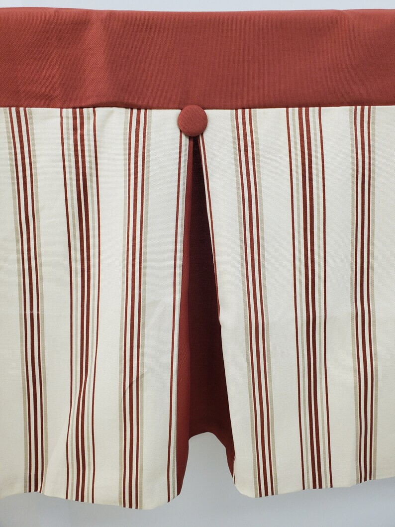 VINTAGE NEW Brick Red Striped Lined Box Pleat Valance 42W16L 100% Cotton
