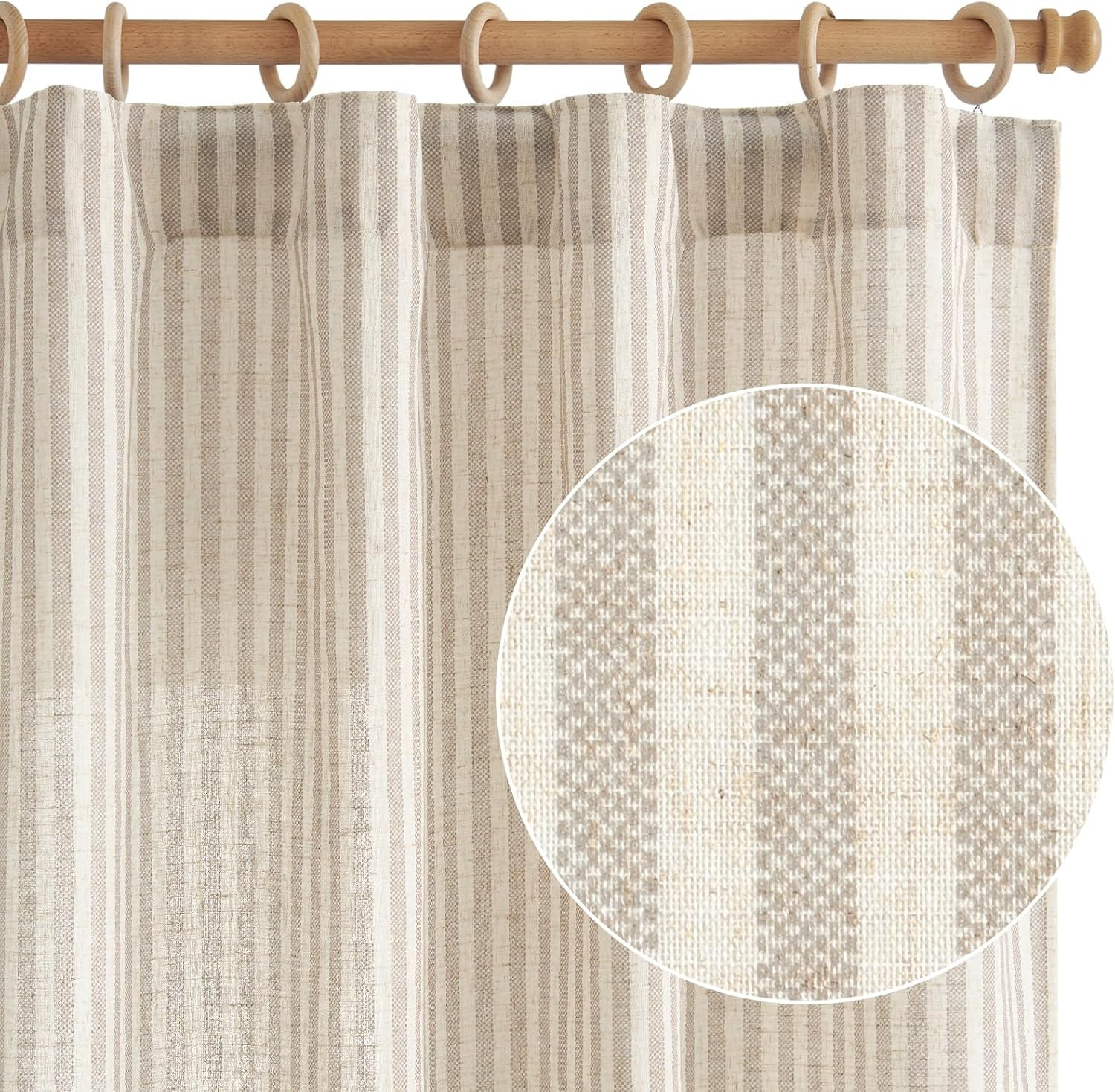 jinchan Linen Curtains Taupe Grey on Beige Striped Curtains for Living Room Bedr