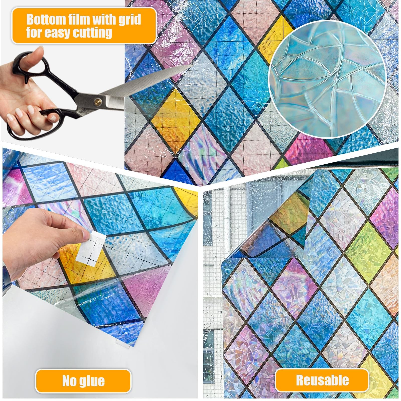 Countewol Rainbow Privacy Window Film Stained Glass 17.5 x 78.7 In,