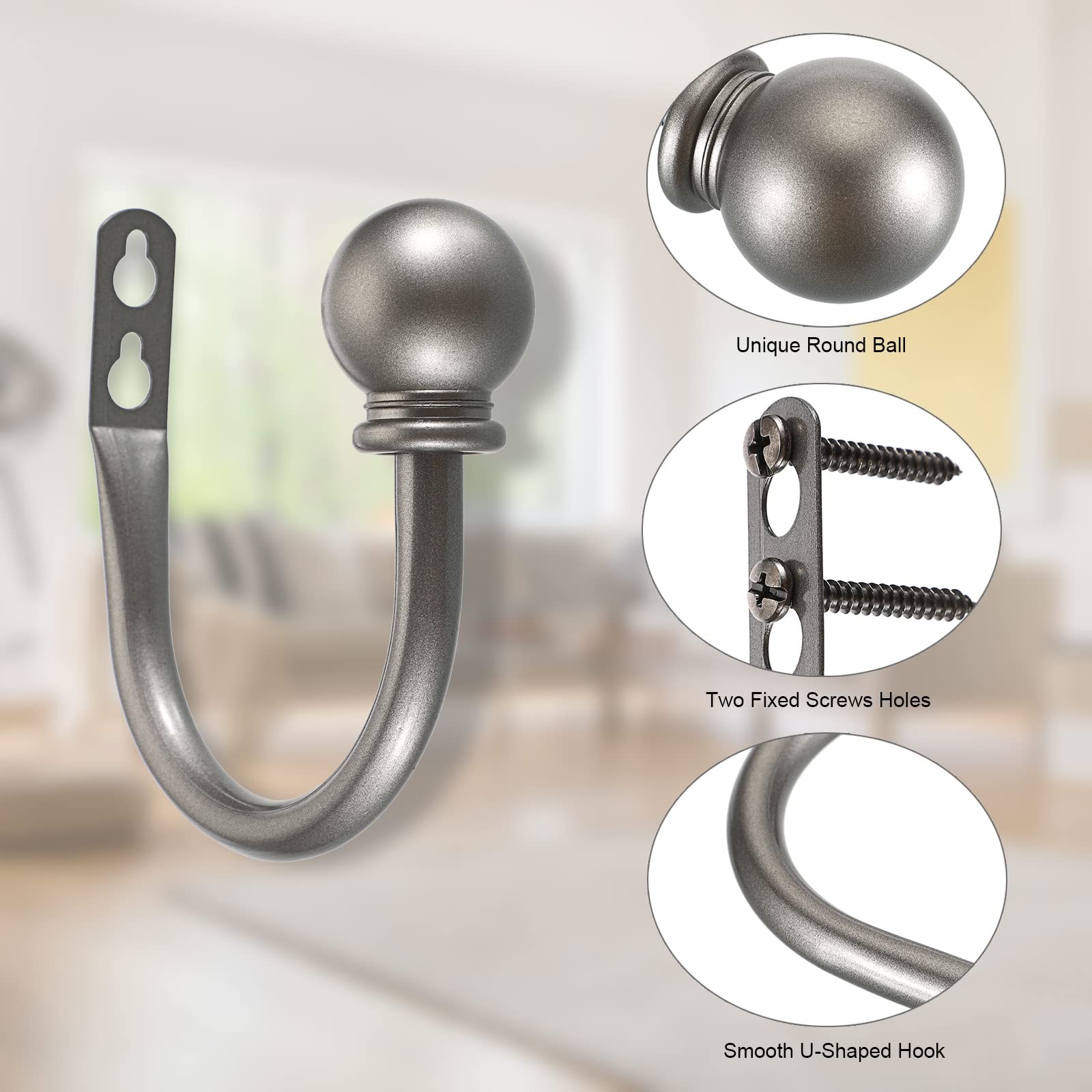 Set of 2 Decorative Curtain Holdbacks, Wall Mounted Aluminum Alloy Window Draper