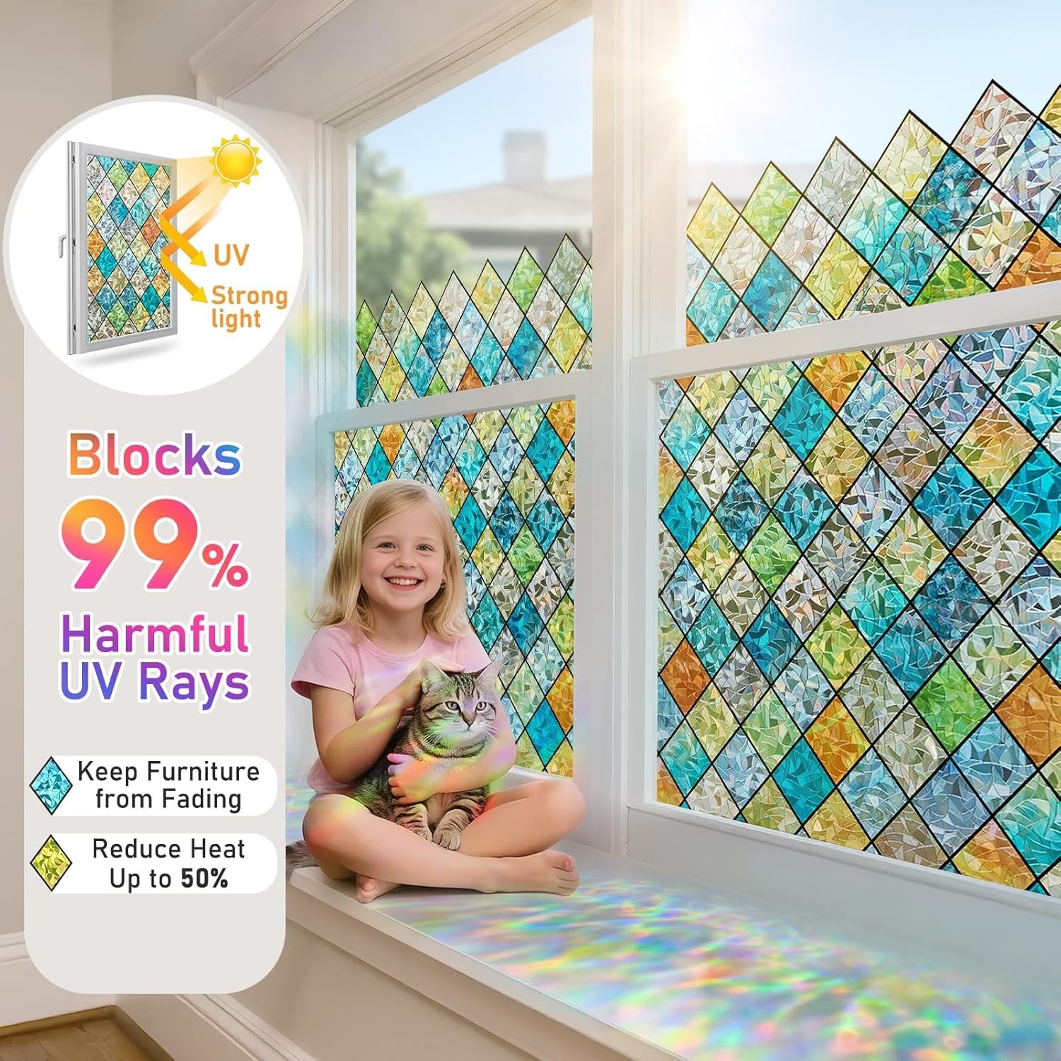 Window Privacy Film Stained Glass Decorative Window Cling 3D Static C…