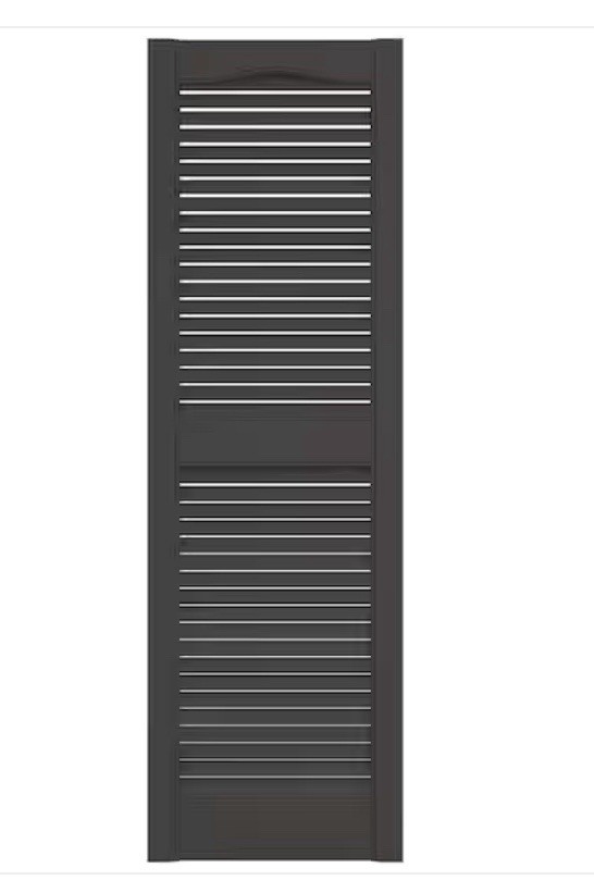 Builders Edge 14.5 in. x 75 in. Louvered Vinyl Exterior Shutters Pair in Black.
