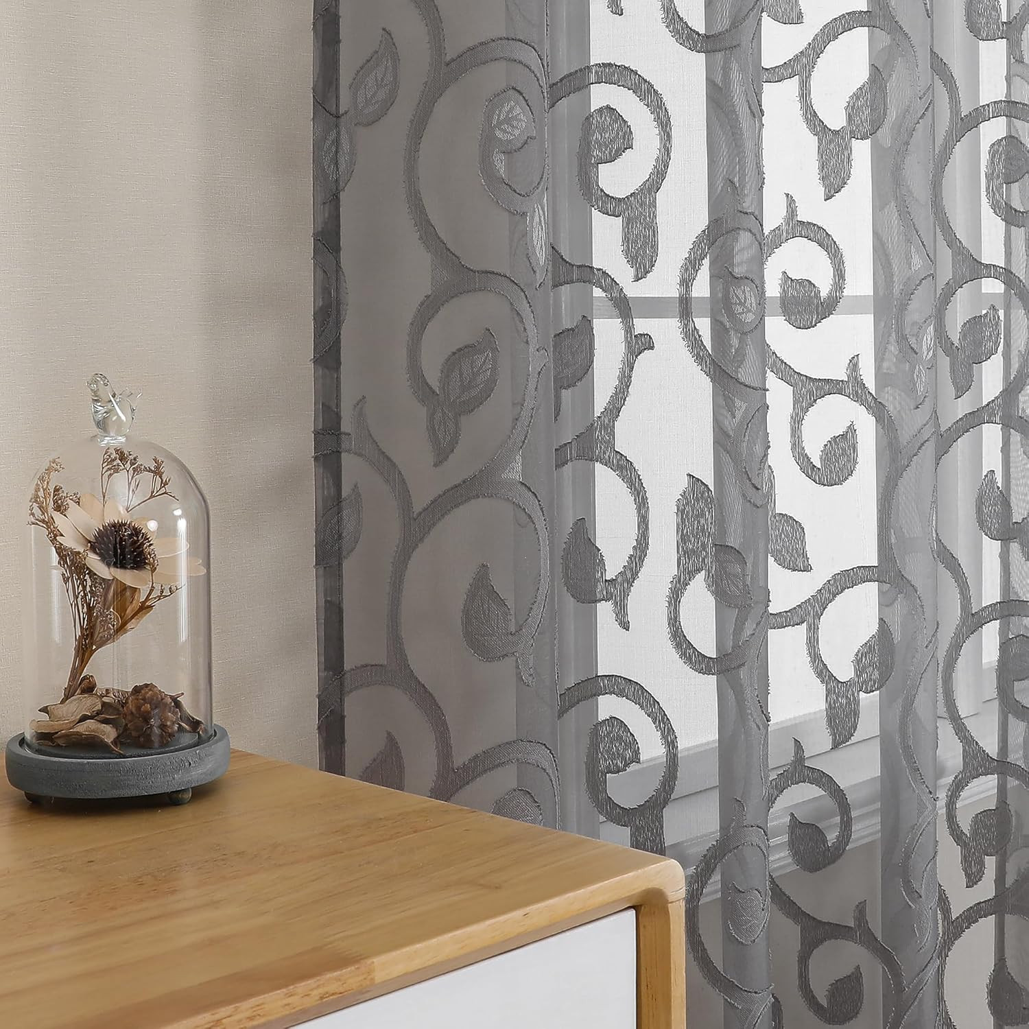 Grey Sheer Curtains 84 Inch Long 2 Panels Light Filtering Voile Window Drapes