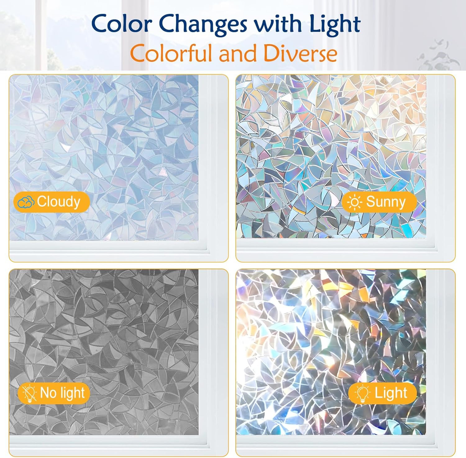 Window Privacy Film, Colored Stained Glass Style UV Blocking & Heat Insulation W