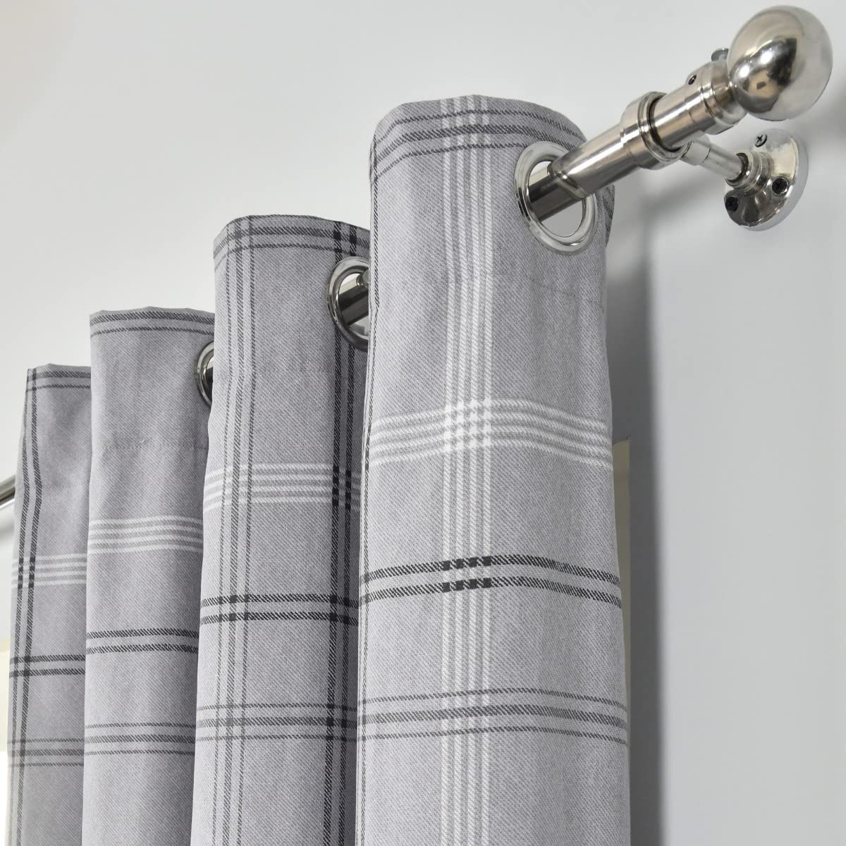 Eyelet Curtains, Printed, 117 x 137 cm, Grey, 2 Panels of Fabric