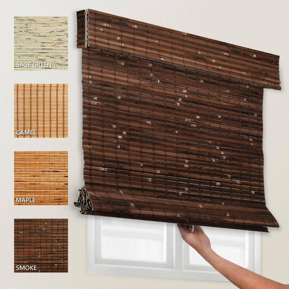 Natural Woven Light Filtering Cordless Bamboo Roman Shades for Windows, 44 In. W