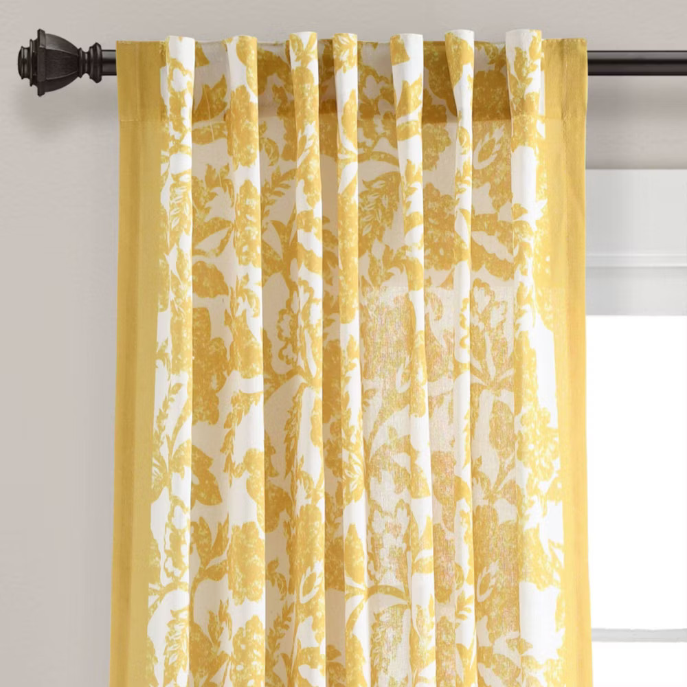 1pc 52″x84″ Light Filtering Emma Textured Jacobean Curtain Panel Yellow – Lush