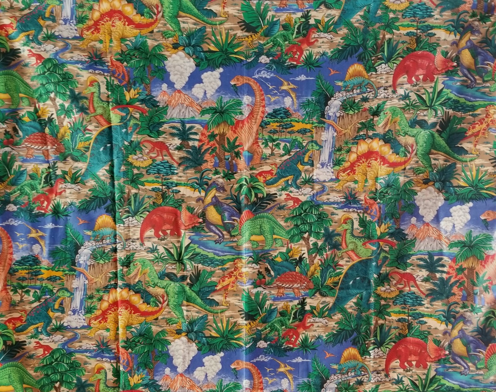 Dinosaur Print Single Childrens Curtain Or Wall Hanging Bright Colors Many Dinos