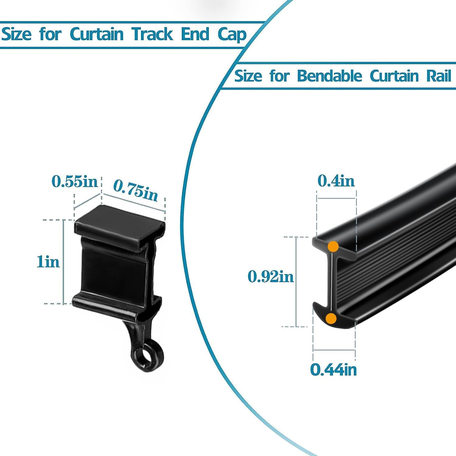Flexible Bendable Curtain Track End Caps, Set of 4 Curved Siding Ceiling Wall Mo
