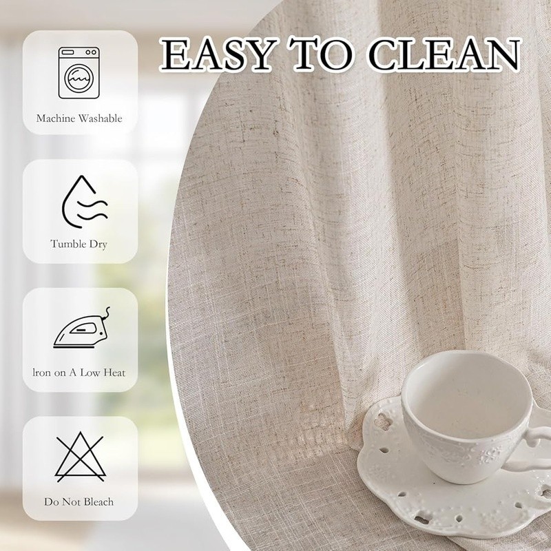 Light Filtering Linen Polyester Curtain Panels Semi Sheer Drapes 2 Pack New